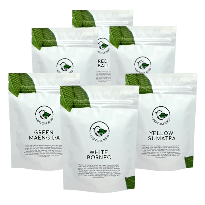Six various of packages with kratom 