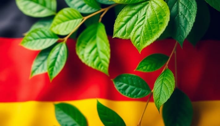 Kratom leaves with the German flag background.